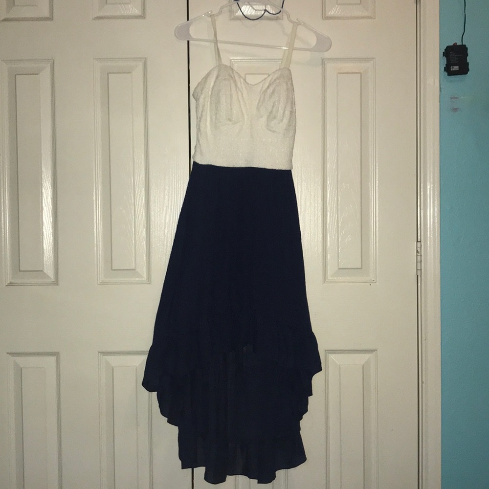 White and Navy High-Low Hem Dress !